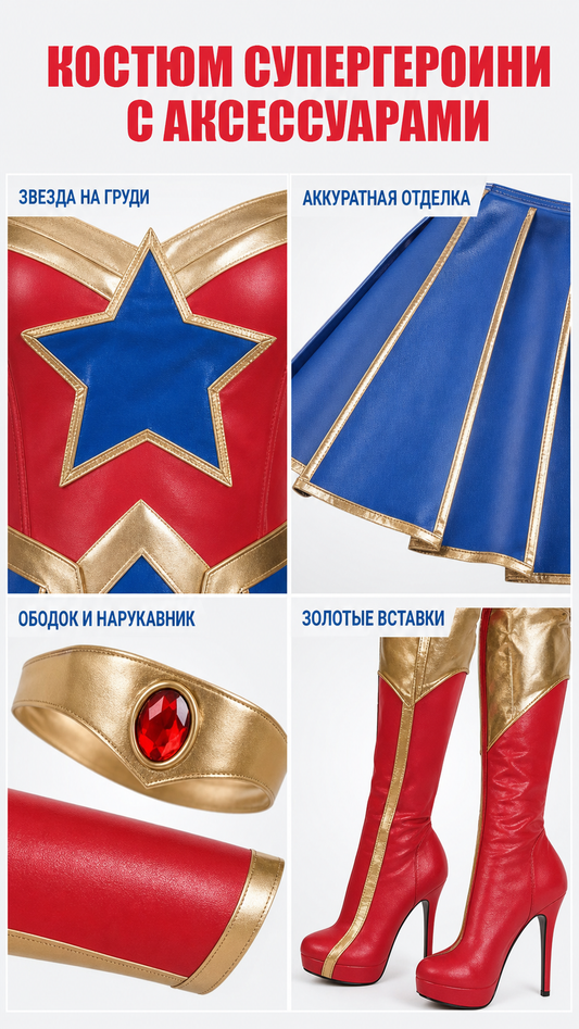 Superhero-Style Cosplay Costume with Skirt and Accessories