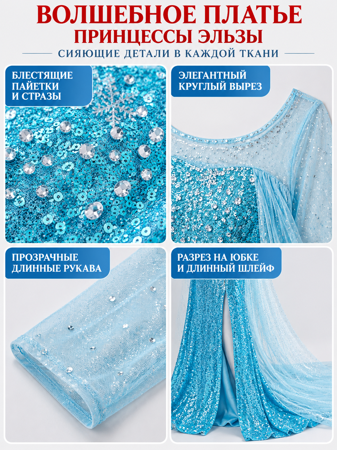 Turquoise Floor-Length Sequin Dress with Train detail view
