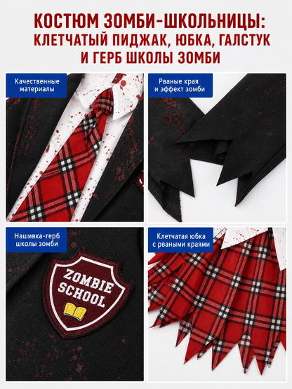Zombie Costume in School Uniform Style with Bloody Print