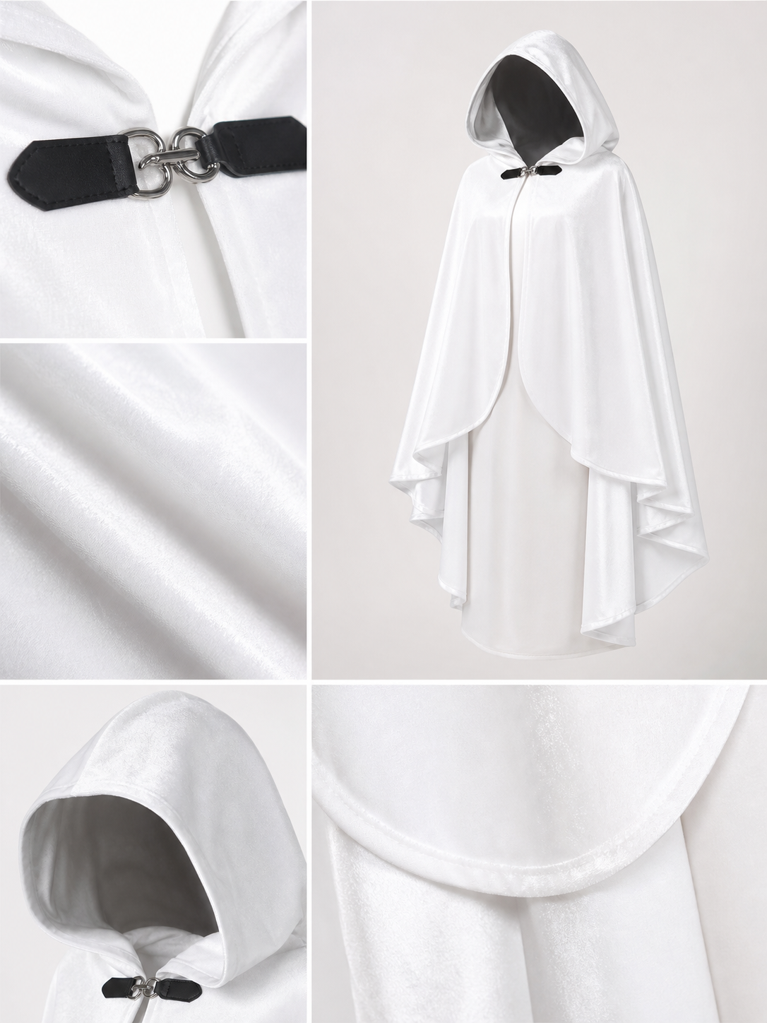 White Hooded Costume Cloak, Flowing Silhouette