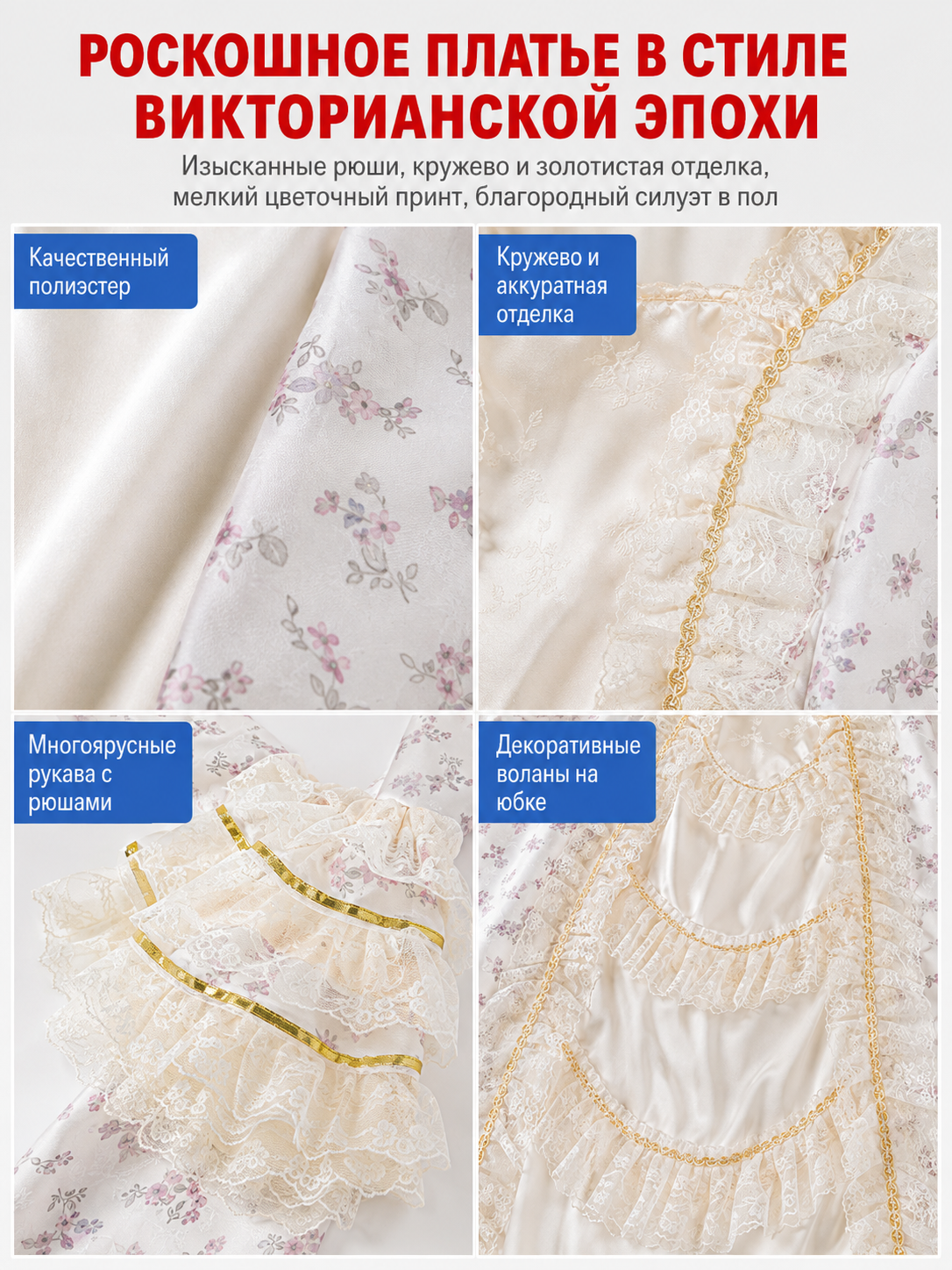Long Victorian-Style Lace Dress detail view