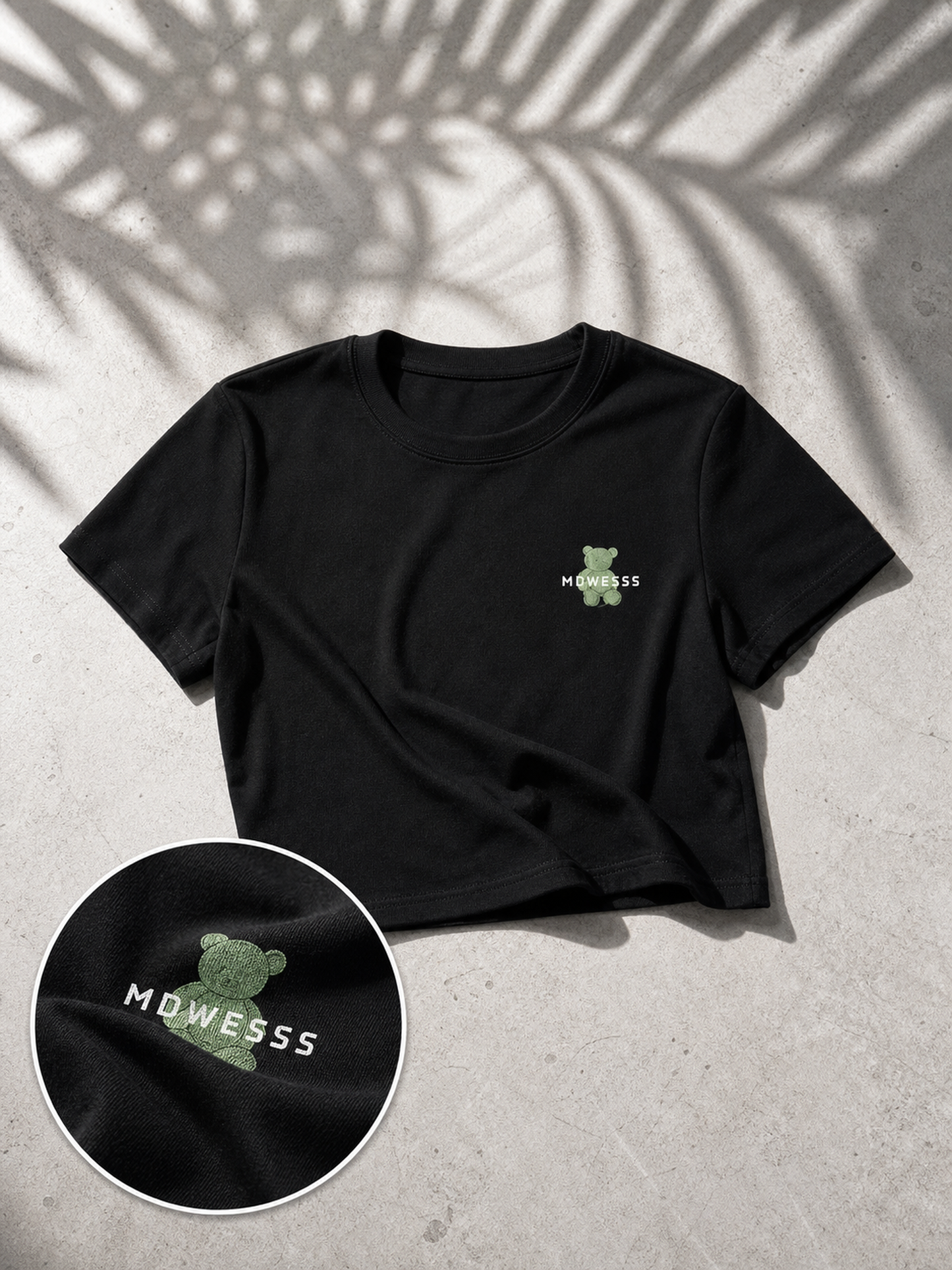 Women's Black Cropped T-Shirt with Bear Print