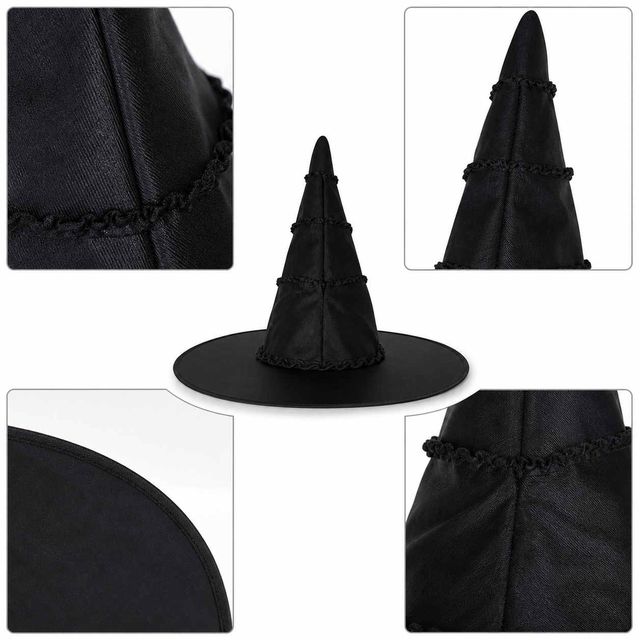 Black Halloween Witch Hat With Glossy Surface, Tall Pointed Crown And Wide Floppy Brim For Witch Cosplay Costume Party Accessory