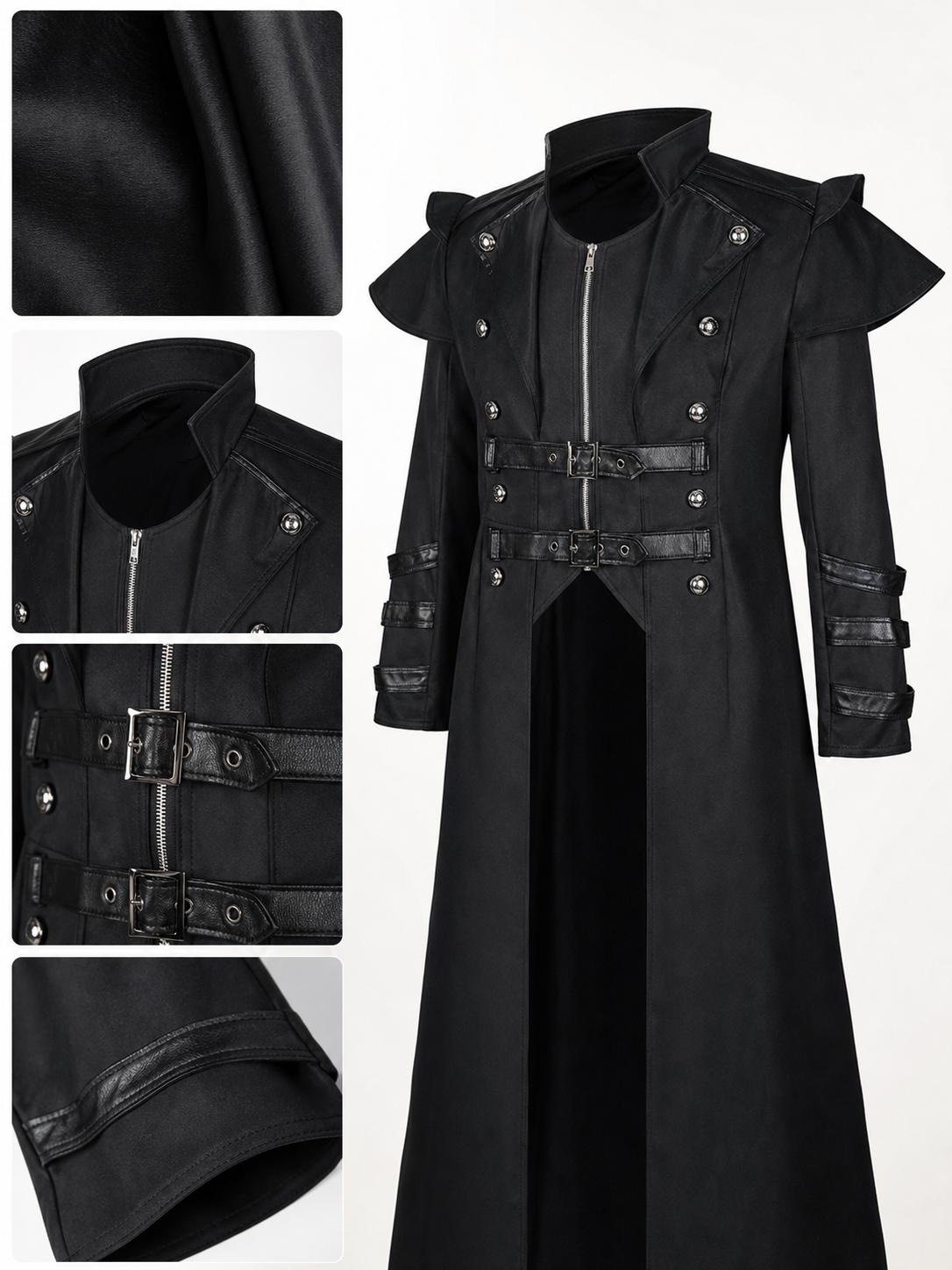 Gothic Coat with Stand Collar and Buckles