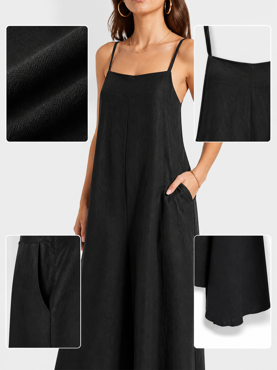 Black wide-leg strappy jumpsuit product view 19