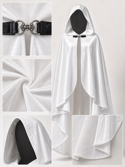 Long white hooded satin-look carnival cape product view 69
