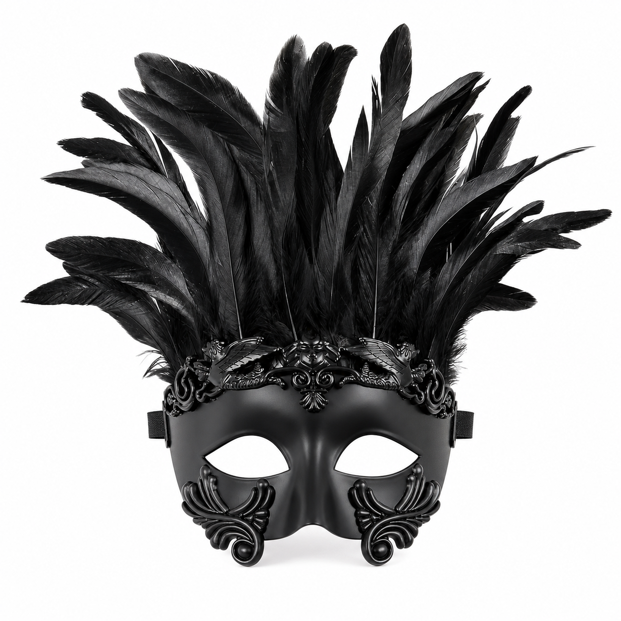 Baroque-Style Carnival Mask with Black Feathers