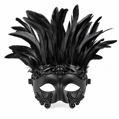 Baroque-Style Carnival Mask with Black Feathers
