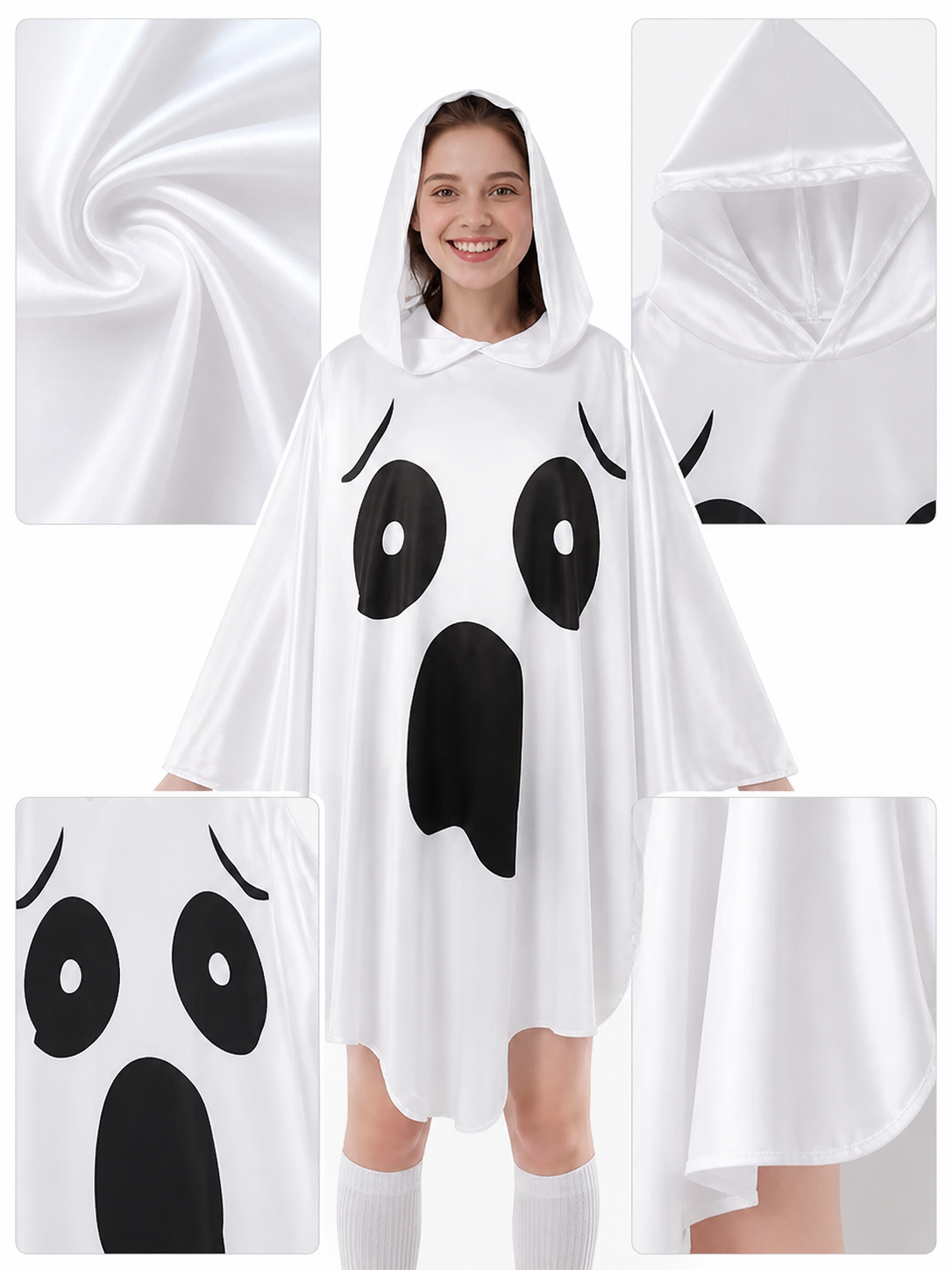Ghost Costume with Hood and Wide Sleeves detail view