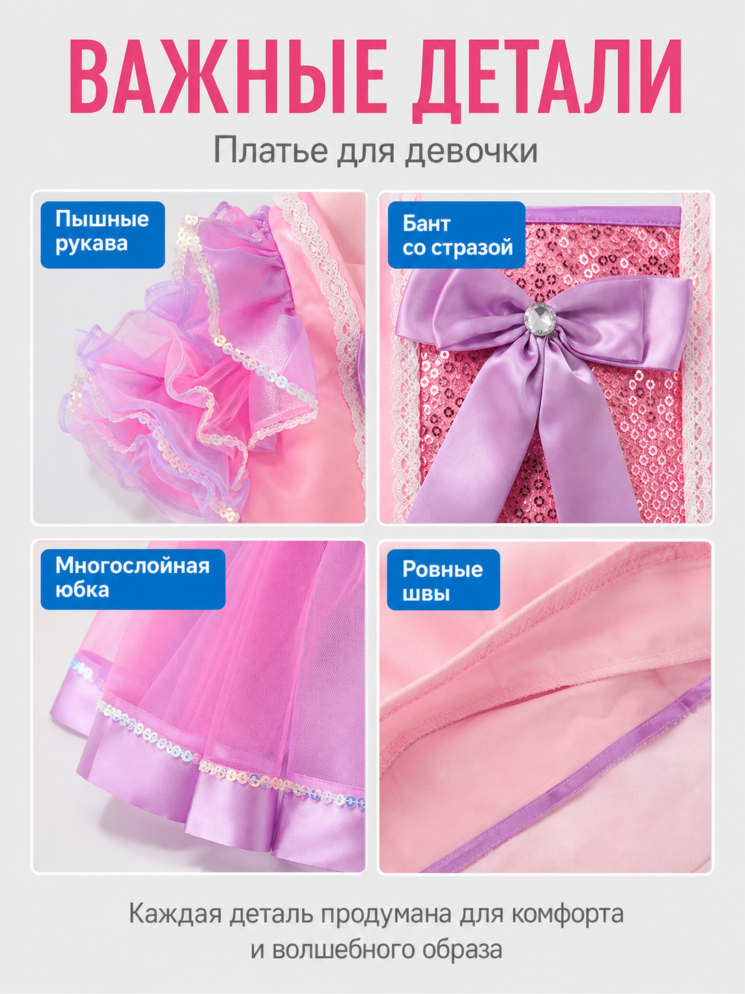 Girls' Fluffy Tutu Dress with a Bow and Sequins for Stage Performances detail view