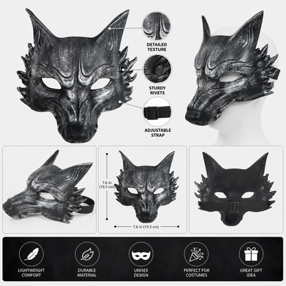 1pc Halloween Wolf Mask, Full Face Werewolf Style with Pointed Ears, Cosplay Party