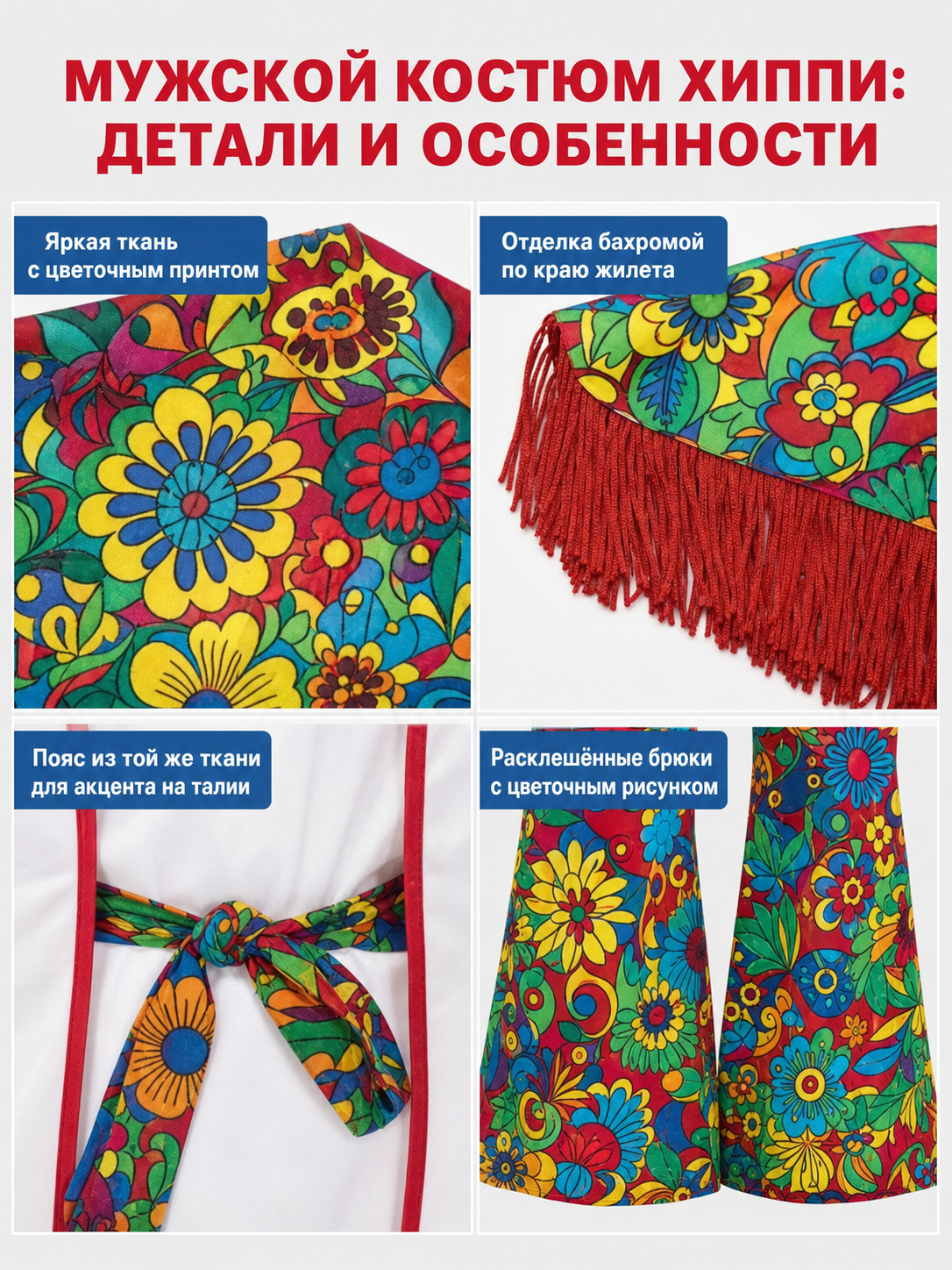 Disco Costume with Bell-Bottoms and Accessories
