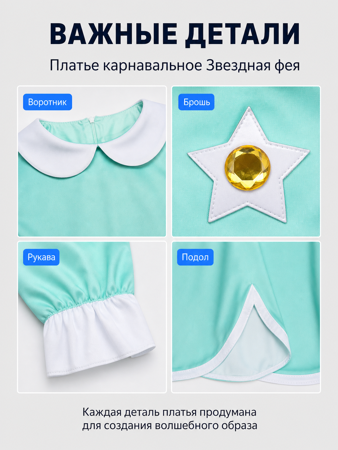 Rosalina Cosplay Dress with Crown and Star Brooch detail view