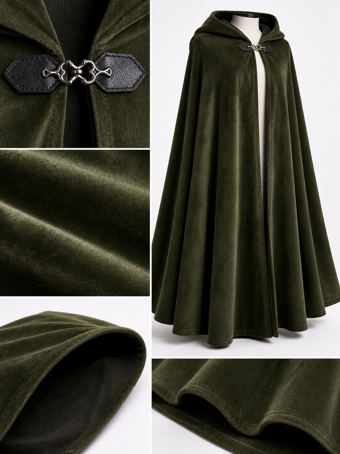 Long Green Hooded Costume Cloak