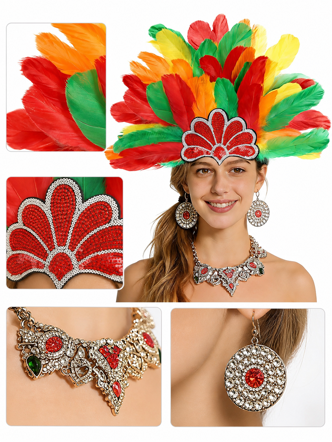 Carnival Headpiece with Multicolored Feathers detail view 2