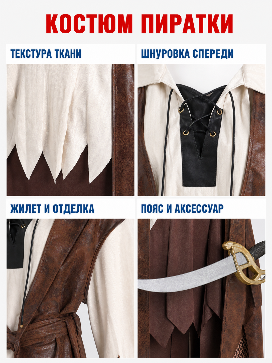 Pirate-Style Costume with Skirt and Headscarf
