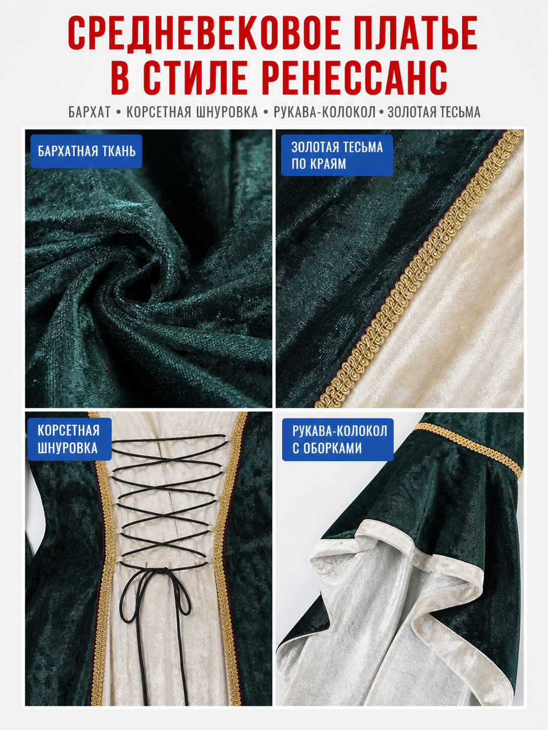 Medieval Renaissance-Style Dress with Train