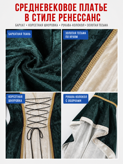 Medieval Renaissance-Style Dress with Train