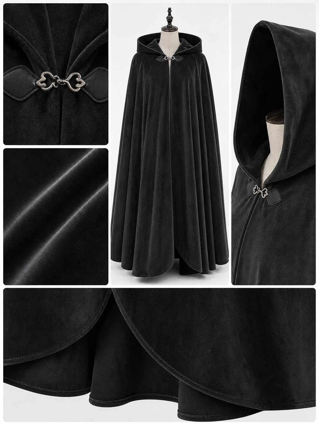 Long black hooded costume cloak