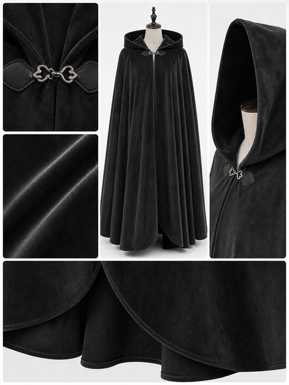Long black hooded costume cloak