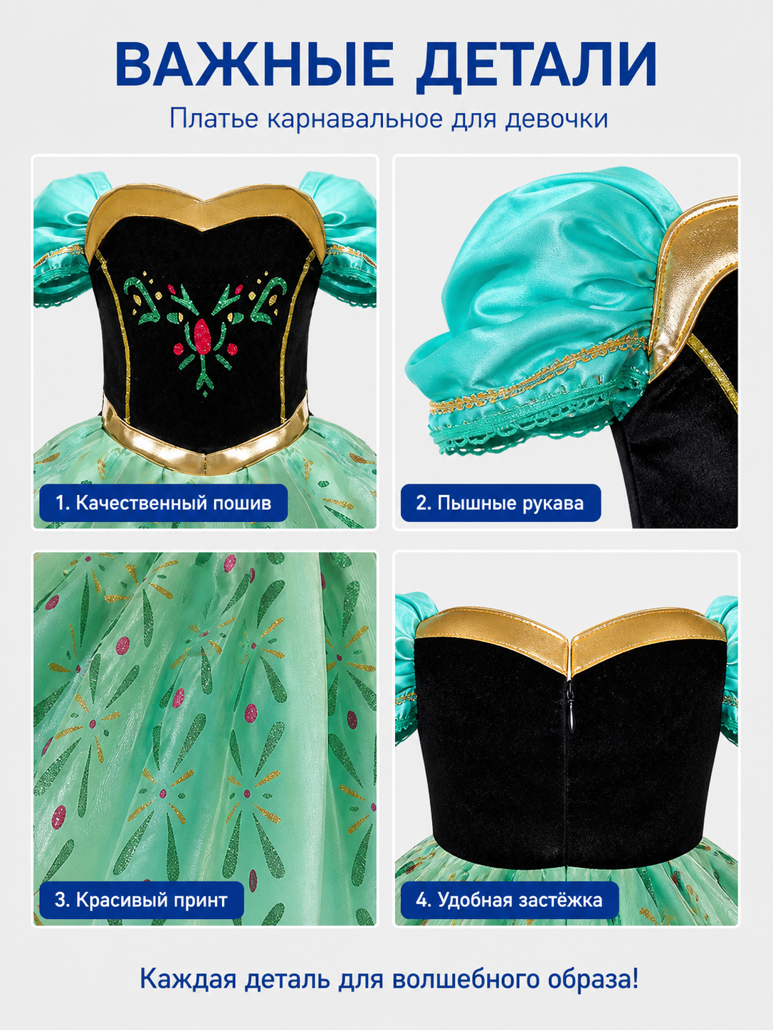 Children's Princess Costume, Full-Skirt Dress detail view