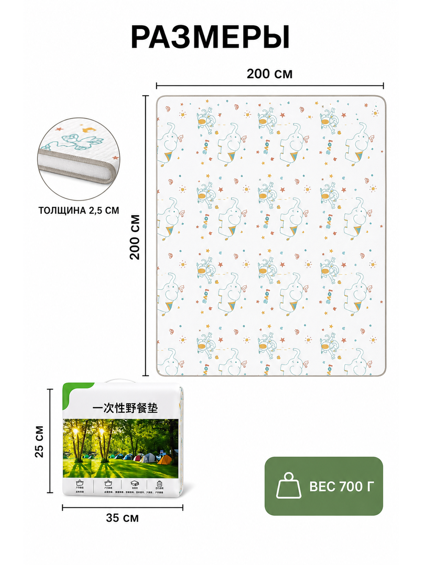 Disposable picnic mat 160×230 cm, 2 pcs.