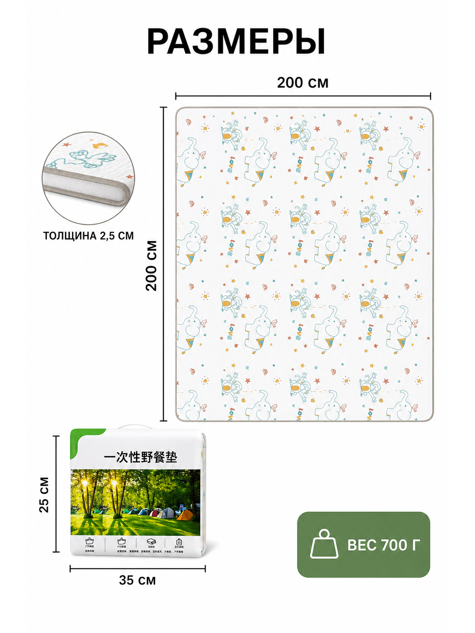 Disposable picnic mat 160×230 cm, 2 pcs.