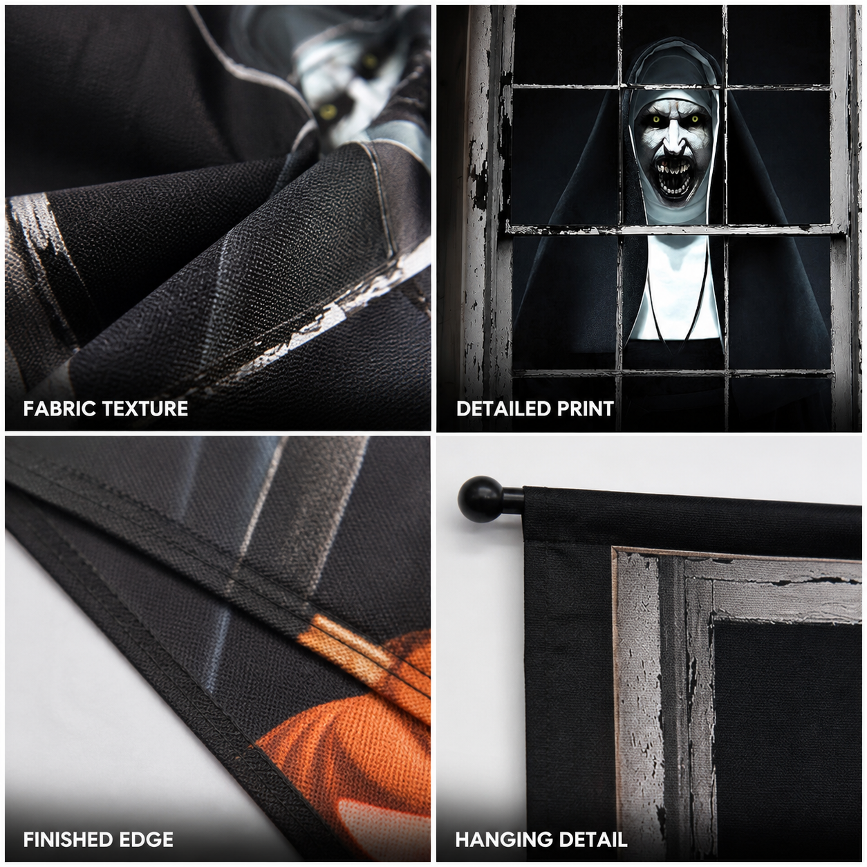 1pc Horror Nun Pattern Wall Cloth, Creepy Window Scene Backdrop Banner, Black detail view
