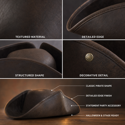 1pc Children's Dark Brown Tricorn Pirate Hat, Wide Curved Brim Costume Accessory for Pirate-Themed Dress-Up Parties and Role-Play