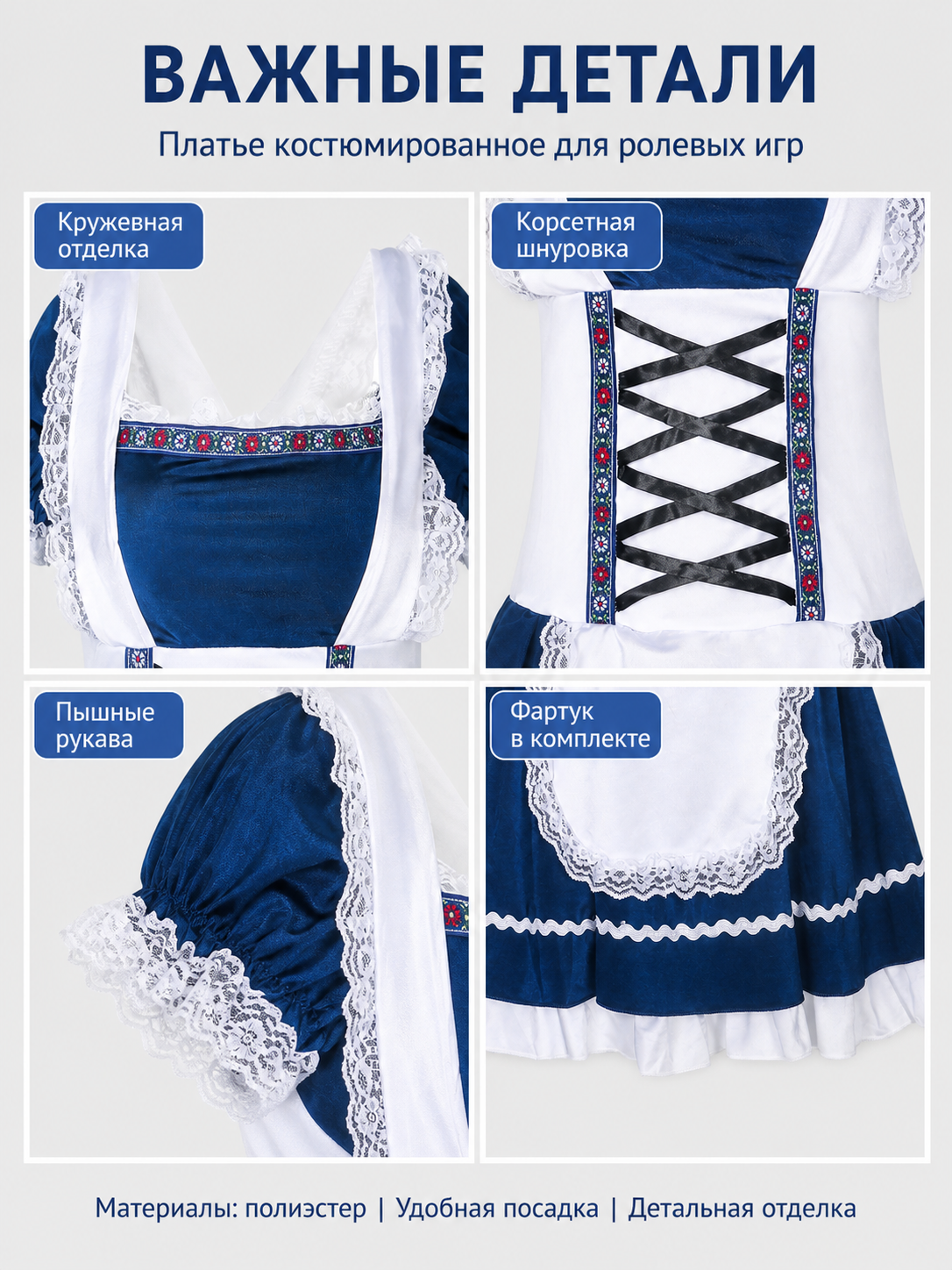 German Oktoberfest Dress with Apron and Lace detail view
