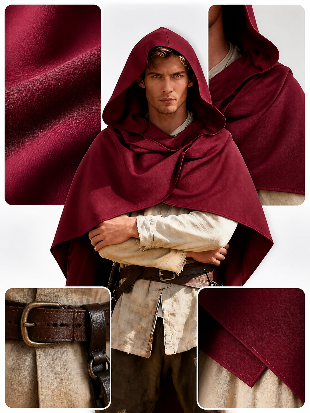 Wine Red Hooded Costume Cape product view 39