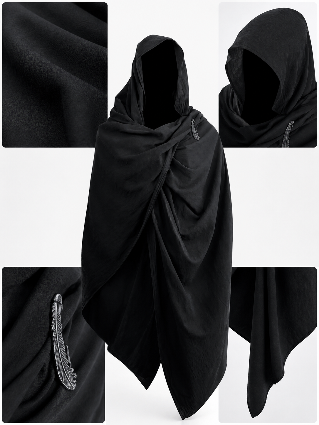 Black Hooded Carnival Cape, Loose Fit detail view