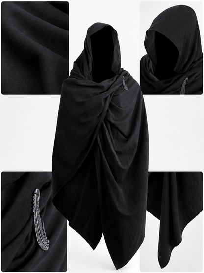 Black Hooded Carnival Cape, Loose Fit detail view