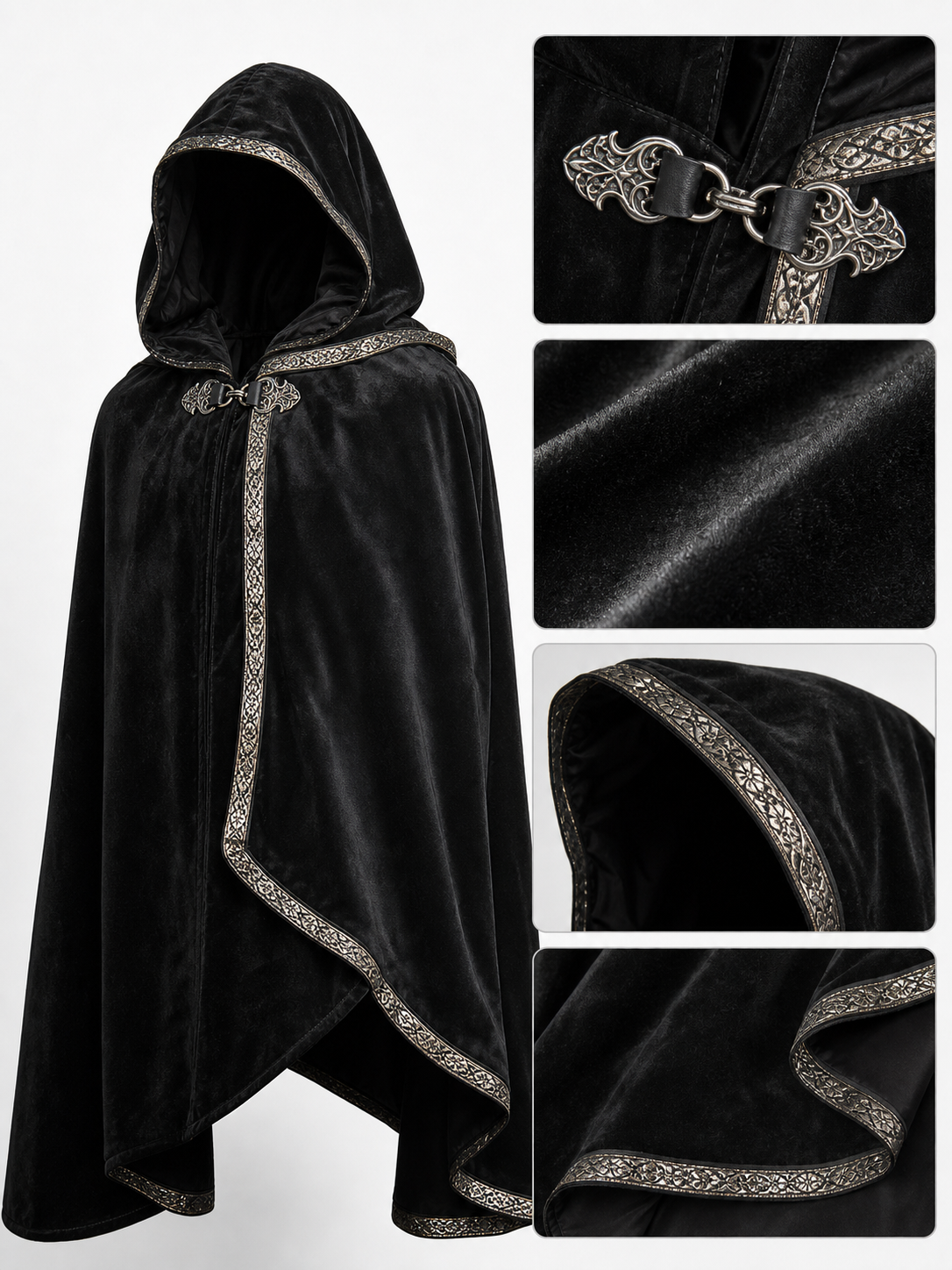 Black Medieval Hooded Carnival Cape