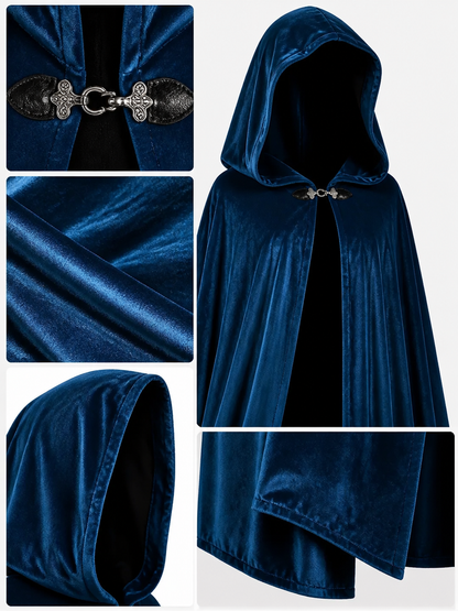 Blue Medieval Hooded Costume Cloak
