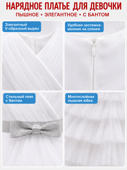 Children's Dress with a Tiered Skirt and V-Shaped Bodice detail view