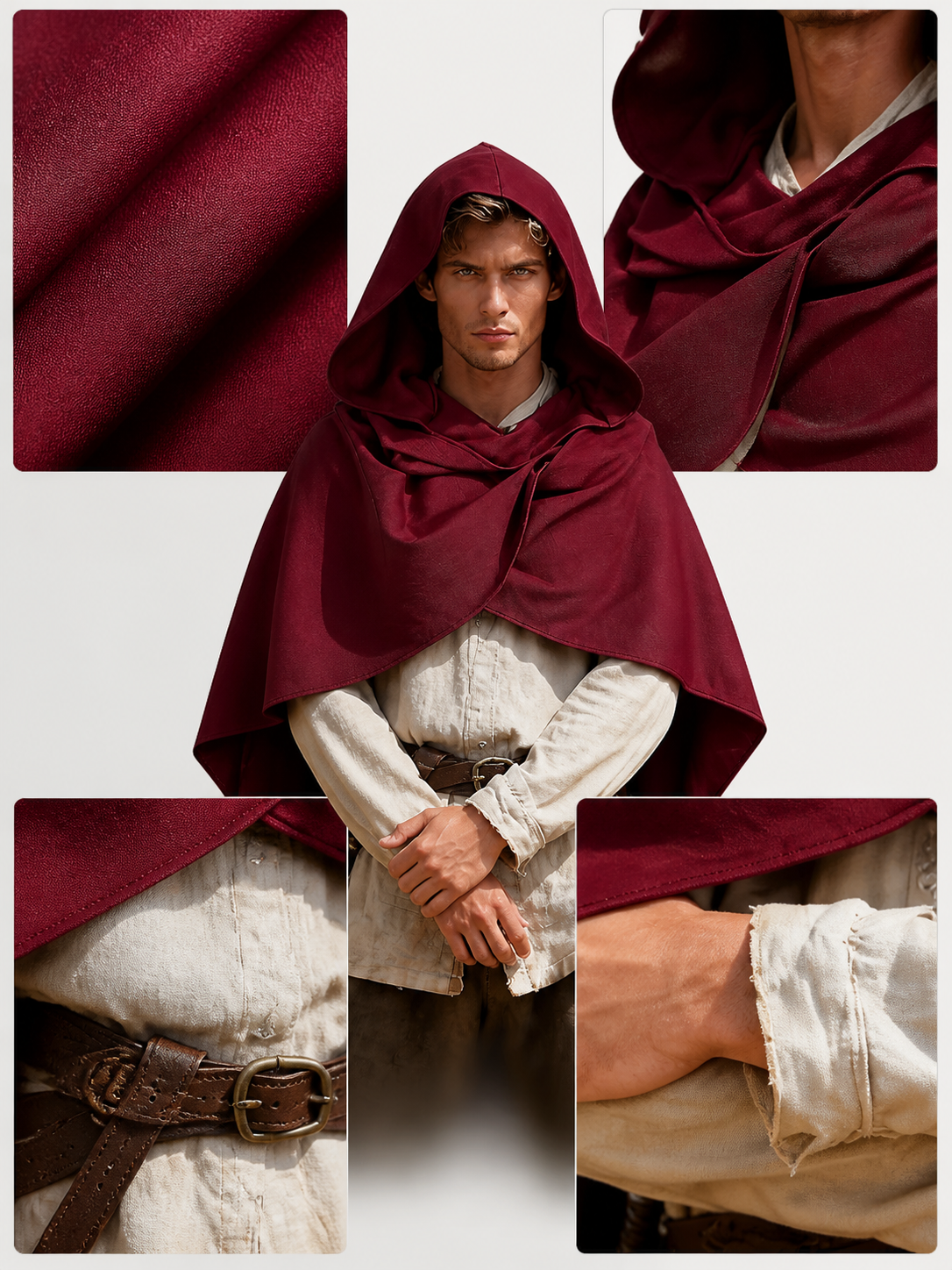Wine Red Hooded Costume Cape product view 40