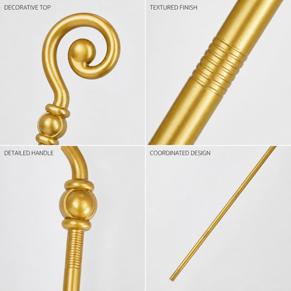Single Gold Magic Wand With Spiral Curled Top, Spherical Center Ornament detail view