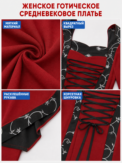 Gothic Medieval Hooded Dress with Lacing