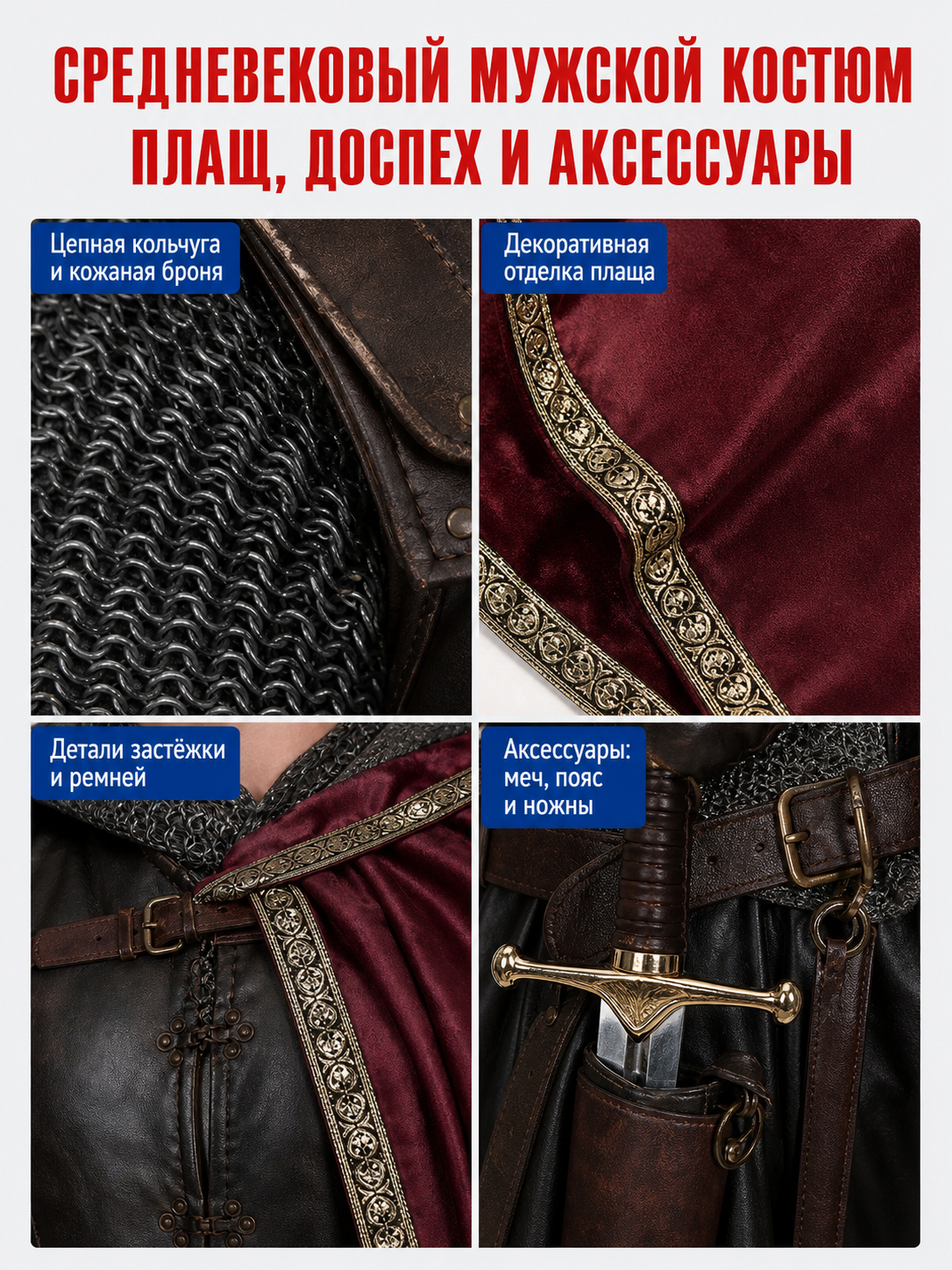 Burgundy velvet-look hooded costume cape product view 70
