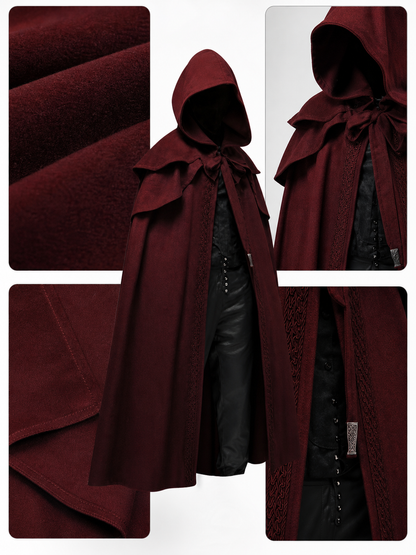 Medieval Gothic Hooded Cloak, Burgundy