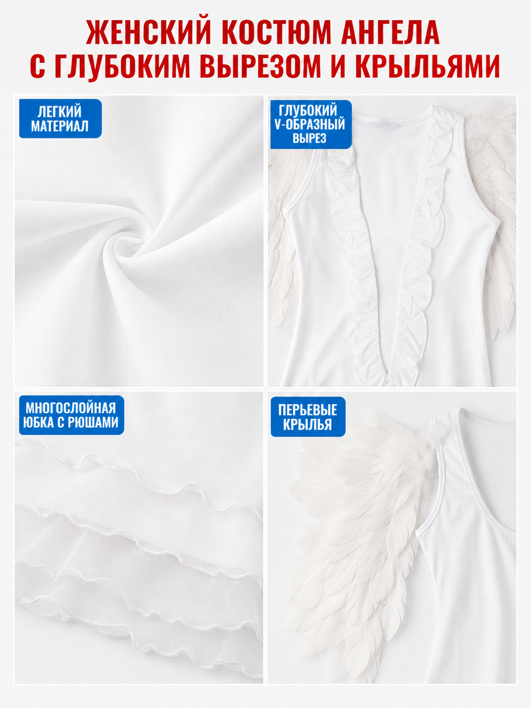 Angel Costume with Wings and Ruffles for Cosplay detail view