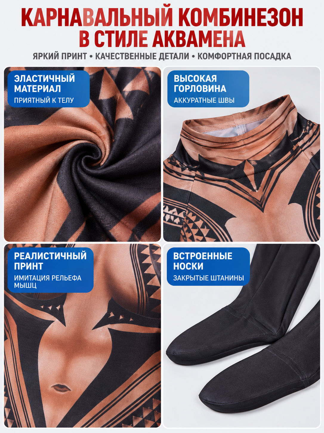 Aquaman Costume Jumpsuit with Anatomical Print detail view