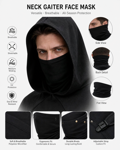 2pcs Hooded Cape and Tube Mask Set, Black Wide Shoulder Draped Style