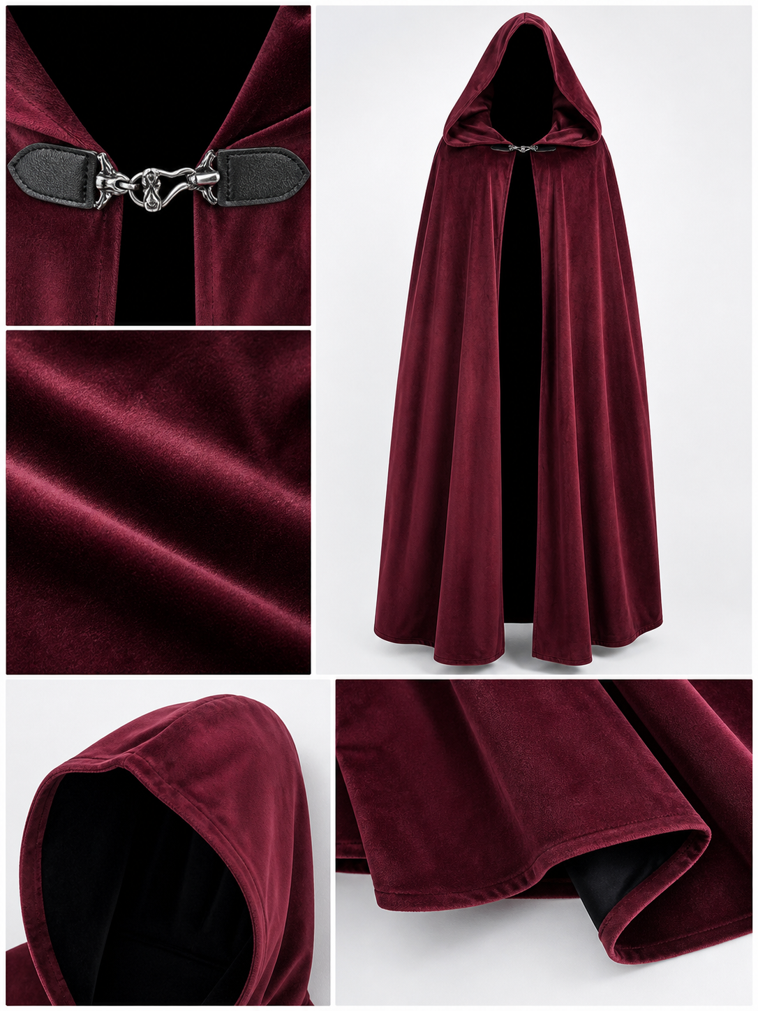 Long burgundy carnival cloak with hood