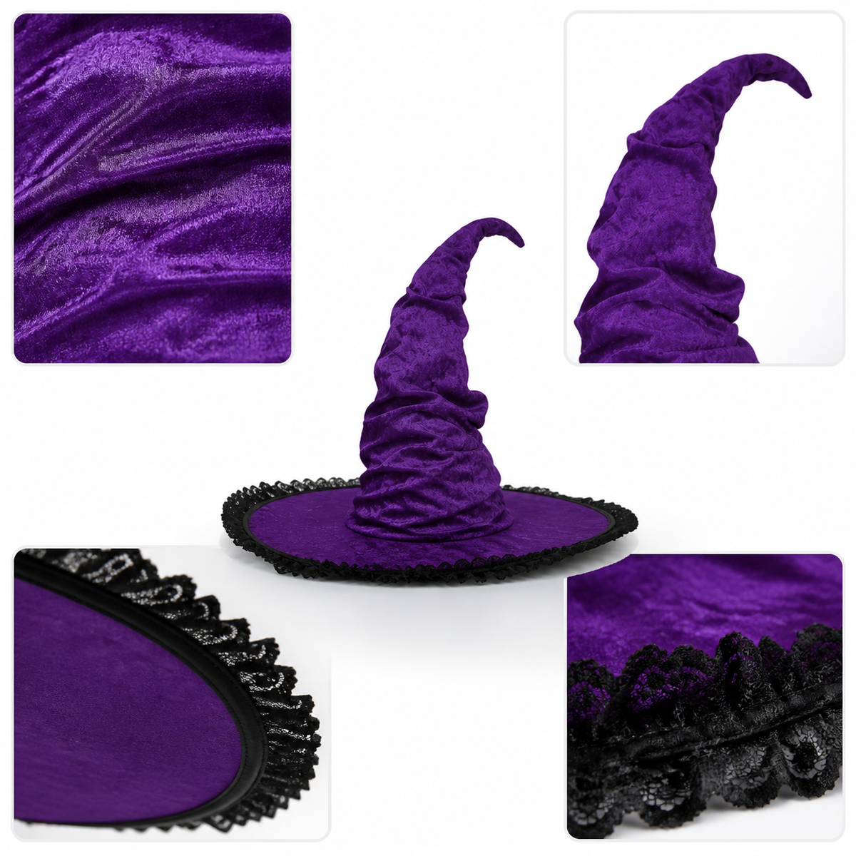 Purple black wide brim witch hat product view 20