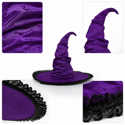 Purple black wide brim witch hat product view 20