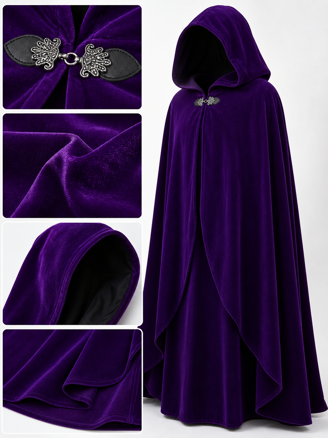 Purple hooded feather-trimmed velvet cape product view 35