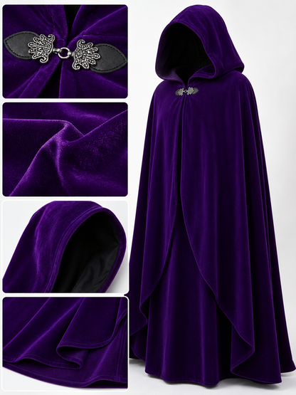 Purple hooded feather-trimmed velvet cape product view 35