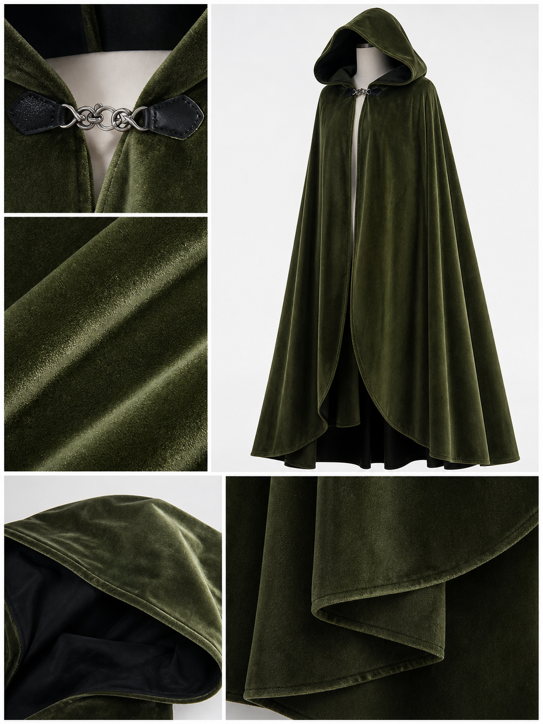 Long Green Hooded Costume Cloak